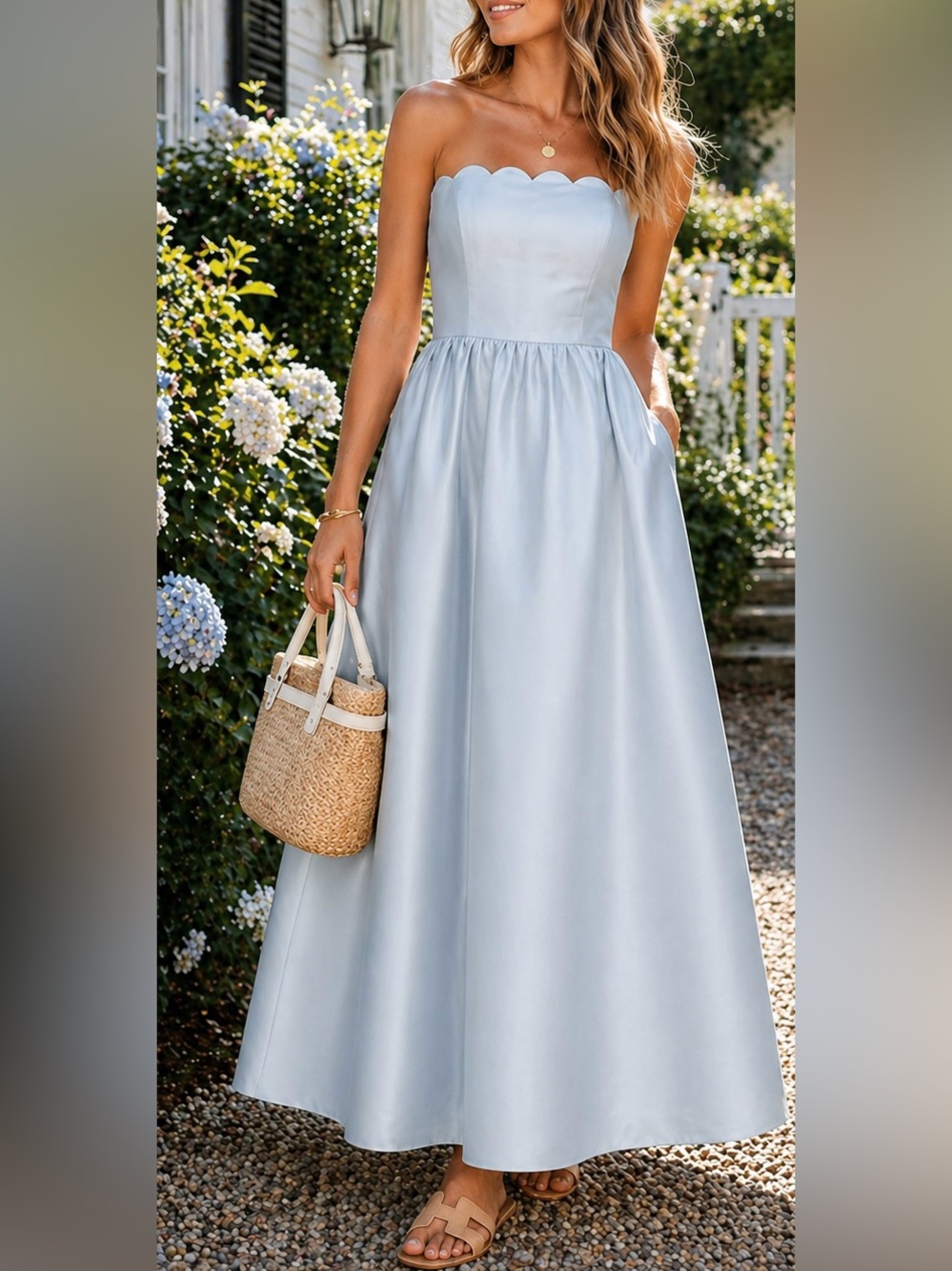 LULAKATE Hayes Scalloped Strapless Dress | Powder Blue
